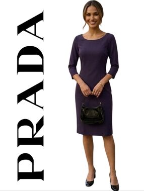 Prada Purple Sheath Low Back Long Sleeve Dress SZ44 /XL Authenticated .